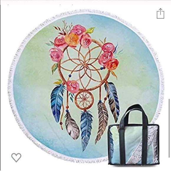 Turquoise Rose 🌹 Dreamcatcher Round Beach 🏖 Towel NWOT - Picture 8 of 9